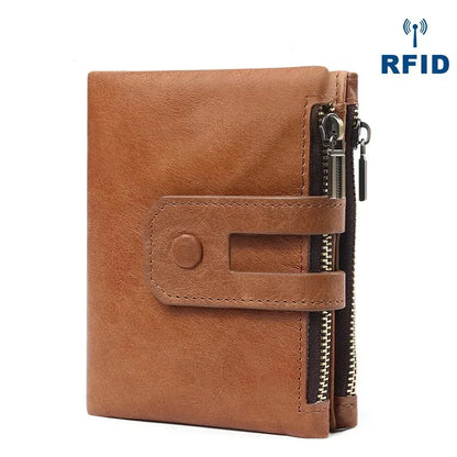 Genuine Leather Men's Wallet RFID Anti-theft Brush Double Zipper Men Holder Fashion Multi Card Short Handbag