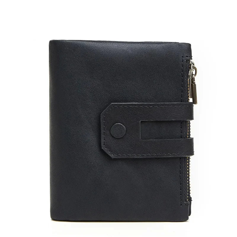 Genuine Leather Men's Wallet RFID Anti-theft Brush Double Zipper Men Holder Fashion Multi Card Short Handbag