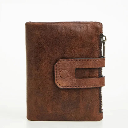 Genuine Leather Men's Wallet RFID Anti-theft Brush Double Zipper Men Holder Fashion Multi Card Short Handbag
