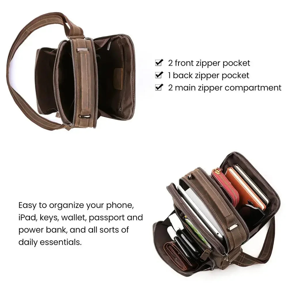 Genuine Leather Messenger Bag For Men Vintage Handbags Small Flap Men's Shoulder Bag Casual Office Messenger Bags Crossbody Bag