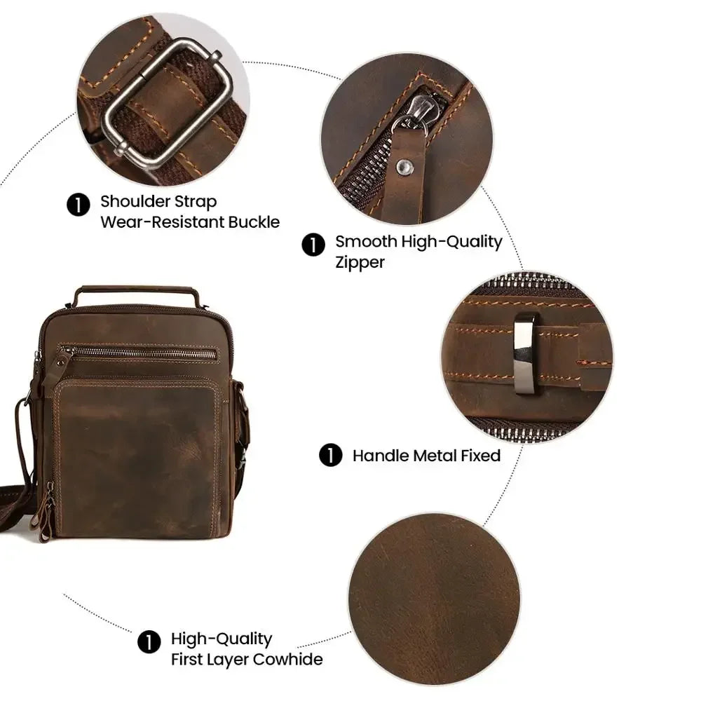 Genuine Leather Messenger Bag For Men Vintage Handbags Small Flap Men's Shoulder Bag Casual Office Messenger Bags Crossbody Bag