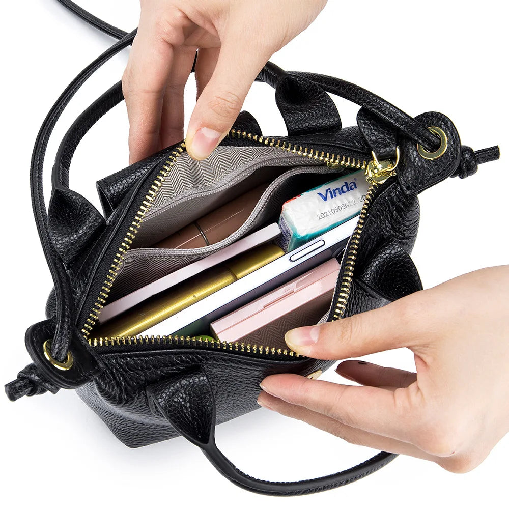 Genuine Leather Mini Crossbody Bags for Women Black Blue Girls Clutch Purse Small Shoulder Bags Sweet Handbags Bolso Mujer