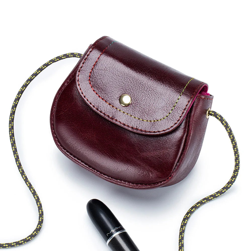 Genuine Leather Mini Crossbody Bags for Women Girls Fashion Luxury Single Shoulder Bags Retro Brown Lipstick Make Up Bags Bolso