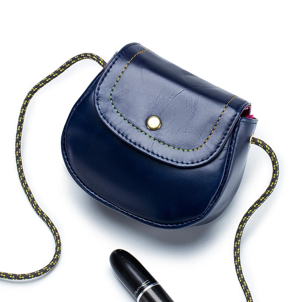 Genuine Leather Mini Crossbody Bags for Women Girls Fashion Luxury Single Shoulder Bags Retro Brown Lipstick Make Up Bags Bolso