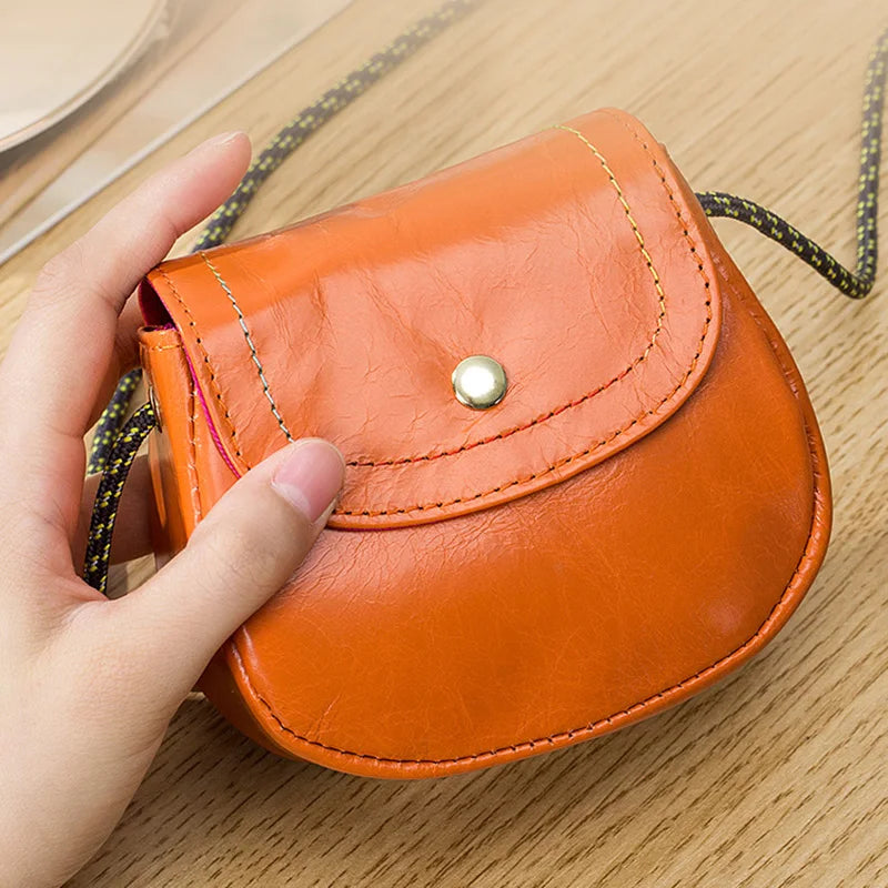 Genuine Leather Mini Crossbody Bags for Women Girls Fashion Luxury Single Shoulder Bags Retro Brown Lipstick Make Up Bags Bolso