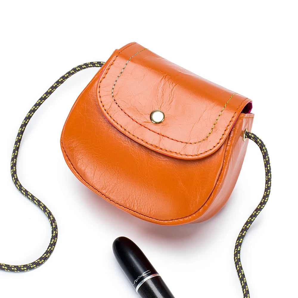 Genuine Leather Mini Crossbody Bags for Women Girls Fashion Luxury Single Shoulder Bags Retro Brown Lipstick Make Up Bags Bolso