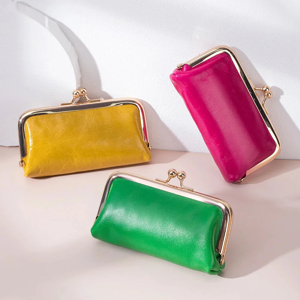Genuine Leather Mini Lipstick Bag Cowhide Card Holder Storage Coin Purse Clip Clutch Wallet Earphone Case For Women Female Girls