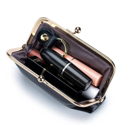 Genuine Leather Mini Lipstick Bag Cowhide Card Holder Storage Coin Purse Clip Clutch Wallet Earphone Case For Women Female Girls