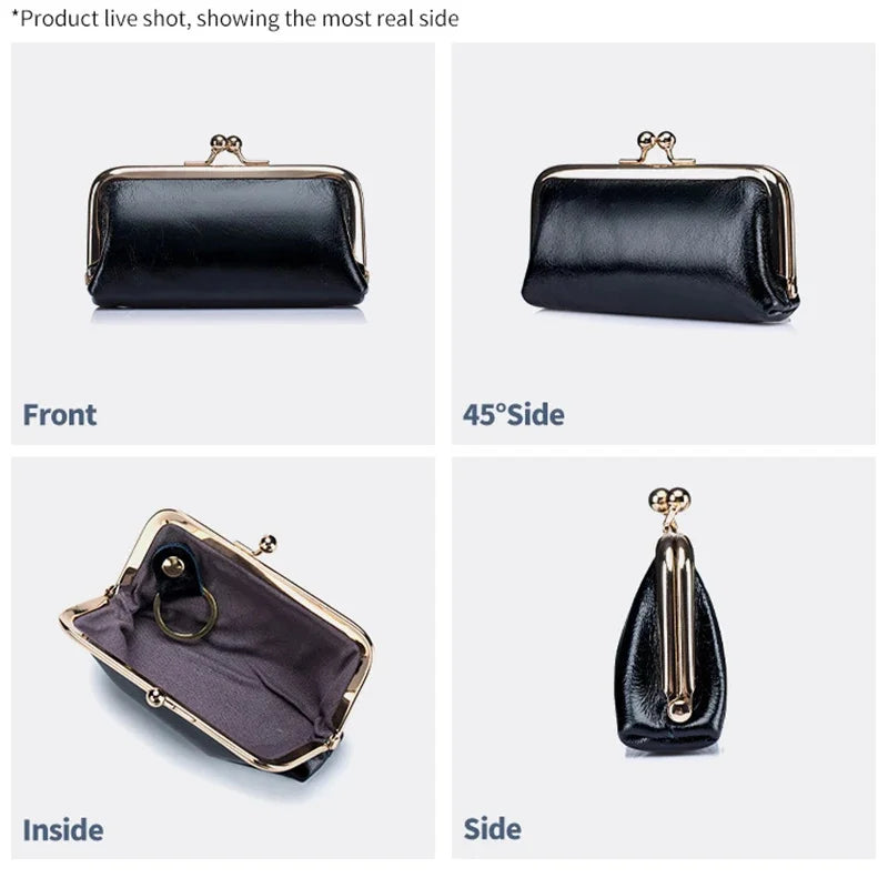 Genuine Leather Mini Lipstick Bag Cowhide Card Holder Storage Coin Purse Clip Clutch Wallet Earphone Case For Women Female Girls