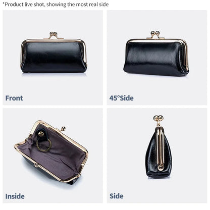 Genuine Leather Mini Lipstick Bag Cowhide Card Holder Storage Coin Purse Clip Clutch Wallet Earphone Case For Women Female Girls