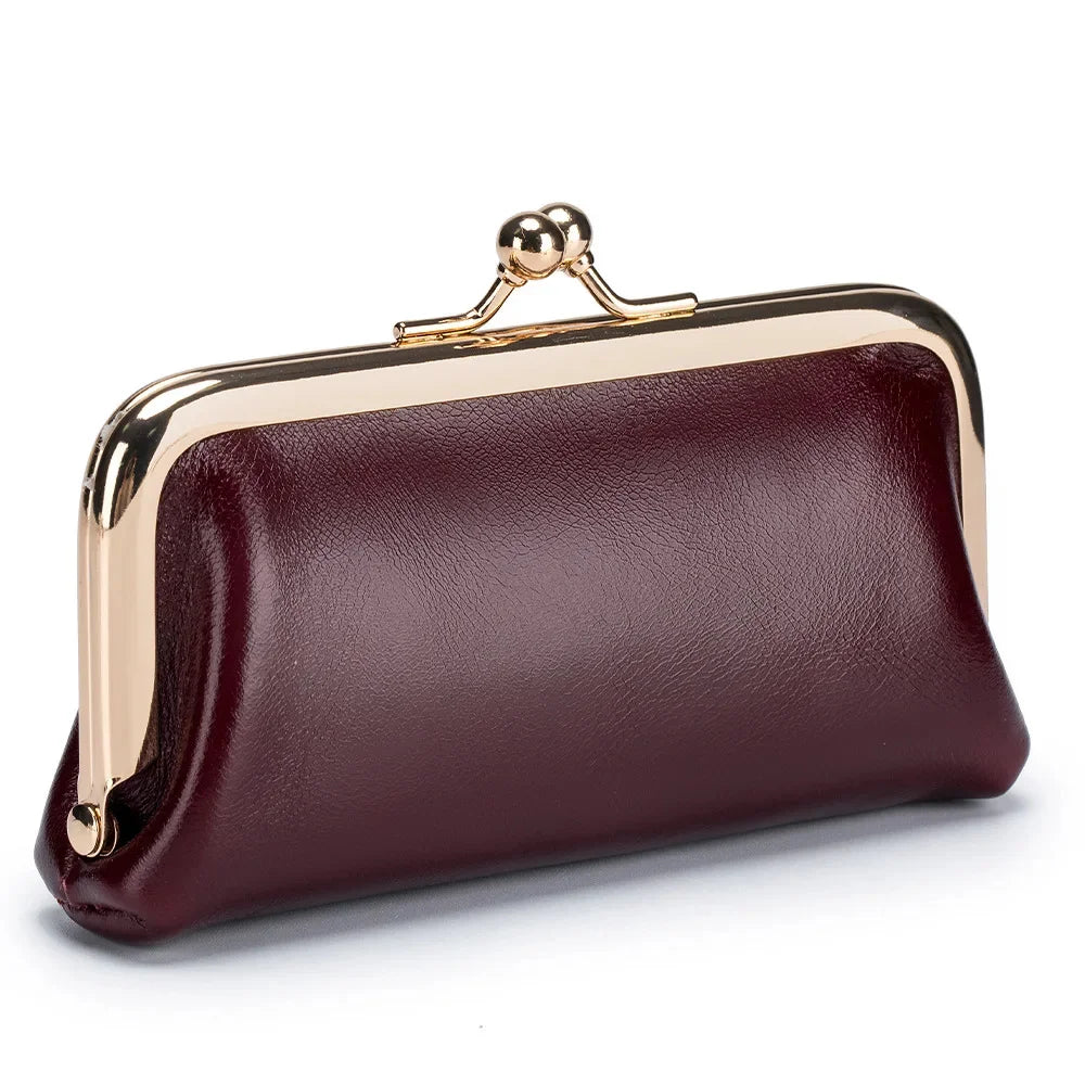 Genuine Leather Mini Lipstick Bag Cowhide Card Holder Storage Coin Purse Clip Clutch Wallet Earphone Case For Women Female Girls