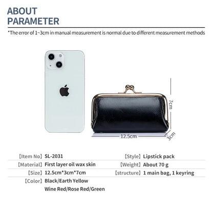 Genuine Leather Mini Lipstick Bag Cowhide Card Holder Storage Coin Purse Clip Clutch Wallet Earphone Case For Women Female Girls