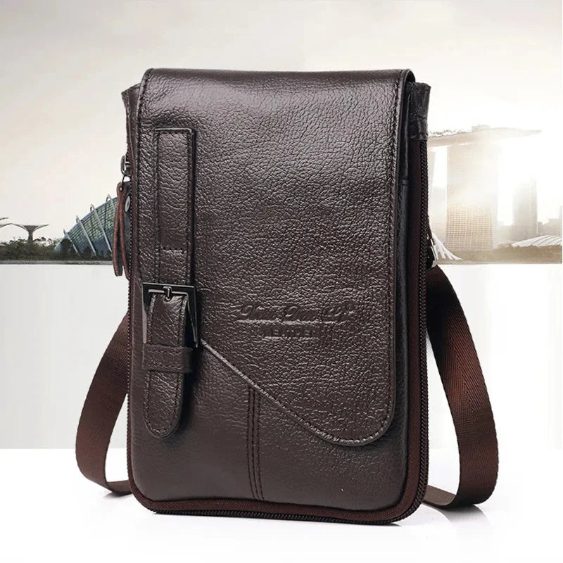 Genuine Leather Mini Shoulder For Business Crossbody Cowhide Men Handbag Mobile Phone Male Casual Messenger Bag
