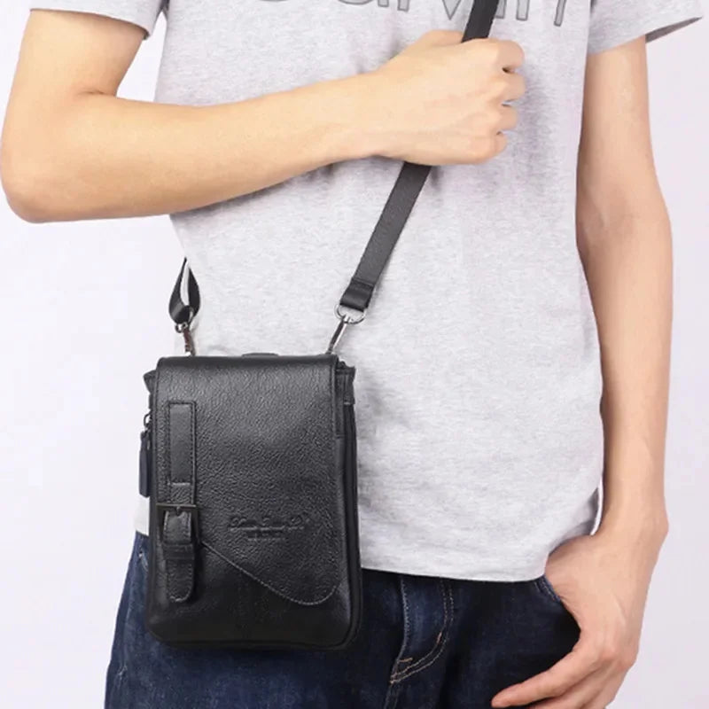 Genuine Leather Mini Shoulder For Business Crossbody Cowhide Men Handbag Mobile Phone Male Casual Messenger Bag