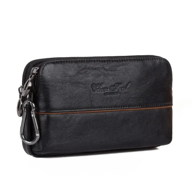 Genuine Leather Mobile Cell Phone Case Men Small Handy Bag Waist Pack Hip Bum Hook Purse Skin Belt Male Wallet Fanny Clutch Bags