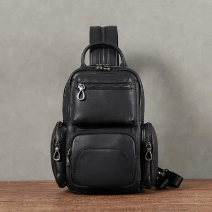 Genuine Leather Multifunction Men's Chest Fashion Cowhide Shoulder Messenger Bag Casual Man Mini Backpack
