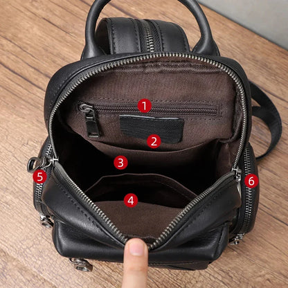Genuine Leather Multifunction Men's Chest Fashion Cowhide Shoulder Messenger Bag Casual Man Mini Backpack