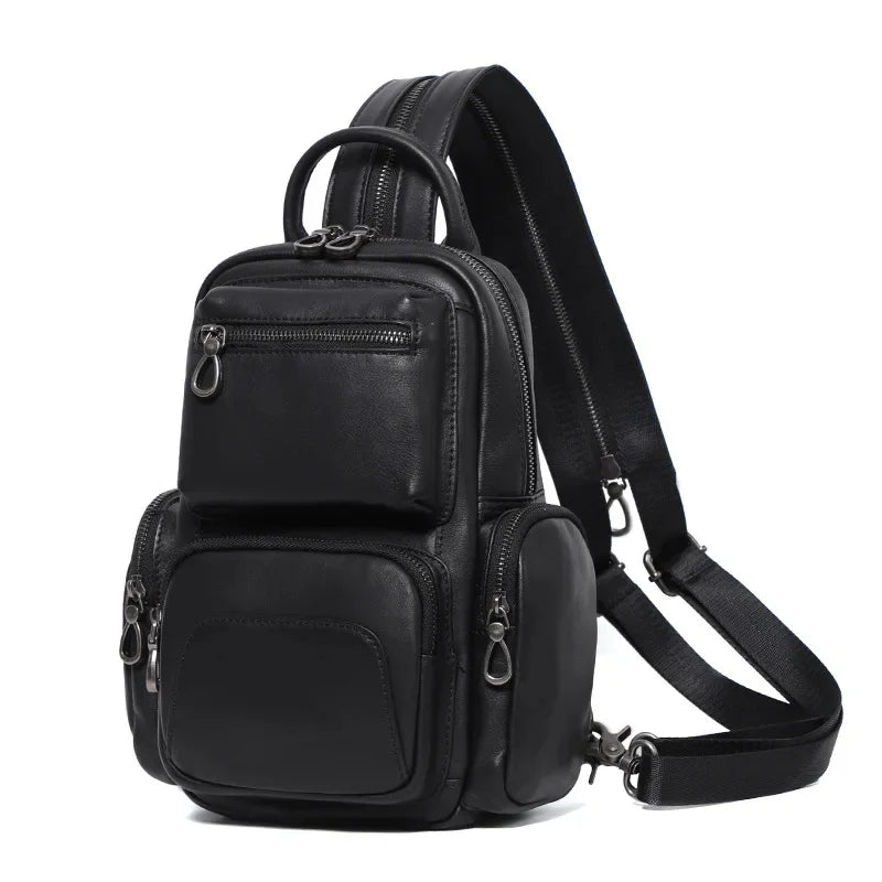 Genuine Leather Multifunction Men's Chest Fashion Cowhide Shoulder Messenger Bag Casual Man Mini Backpack