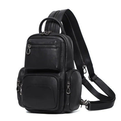 Genuine Leather Multifunction Men's Chest Fashion Cowhide Shoulder Messenger Bag Casual Man Mini Backpack