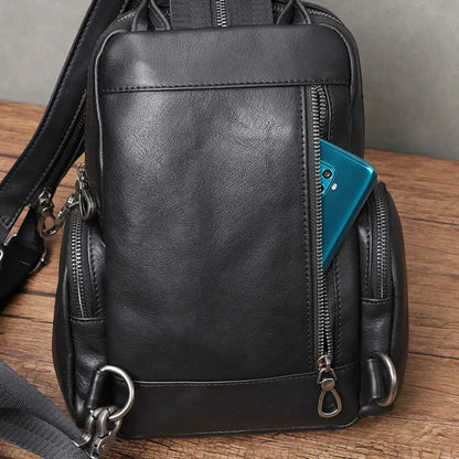 Genuine Leather Multifunction Men's Chest Fashion Cowhide Shoulder Messenger Bag Casual Man Mini Backpack