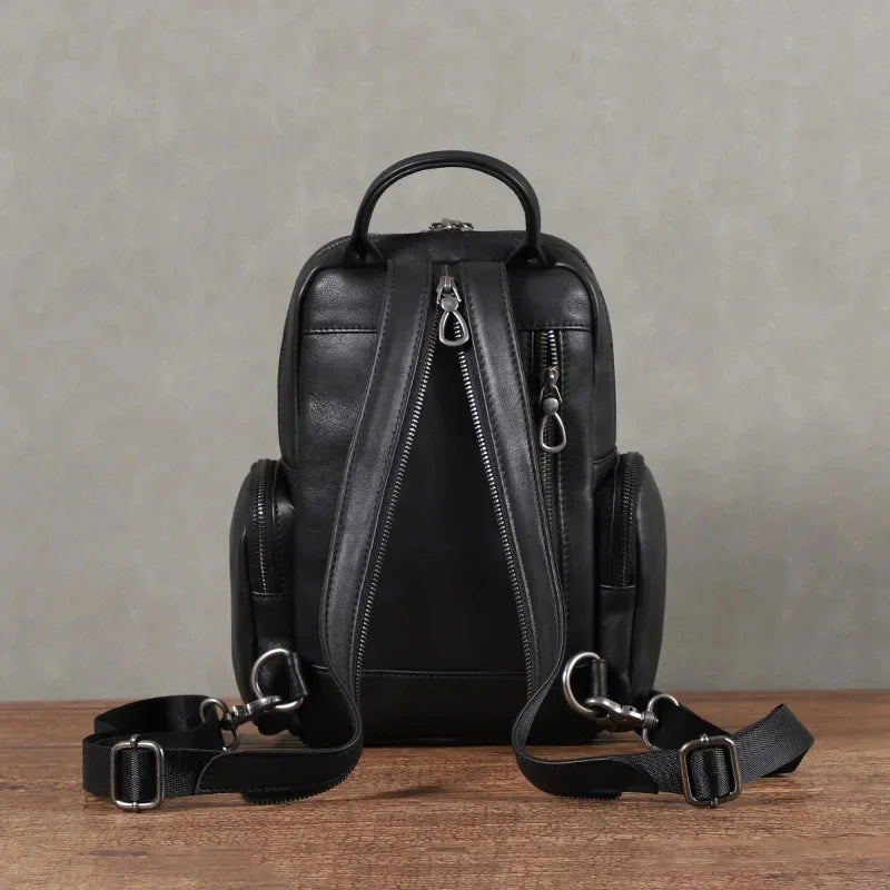 Genuine Leather Multifunction Men's Chest Fashion Cowhide Shoulder Messenger Bag Casual Man Mini Backpack