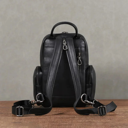 Genuine Leather Multifunction Men's Chest Fashion Cowhide Shoulder Messenger Bag Casual Man Mini Backpack