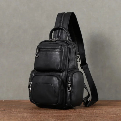 Genuine Leather Multifunction Men's Chest Fashion Cowhide Shoulder Messenger Bag Casual Man Mini Backpack