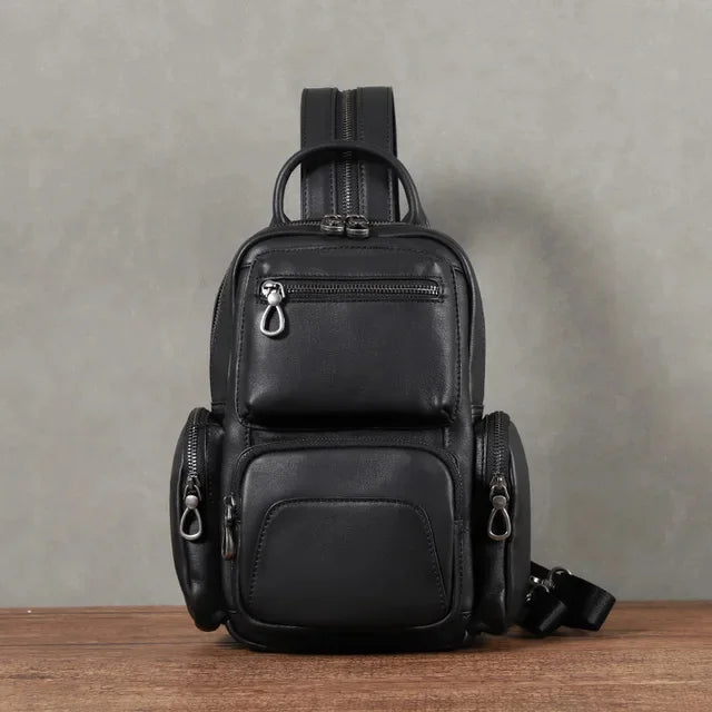Genuine Leather Multifunction Men's Chest Fashion Cowhide Shoulder Messenger Bag Casual Man Mini Backpack