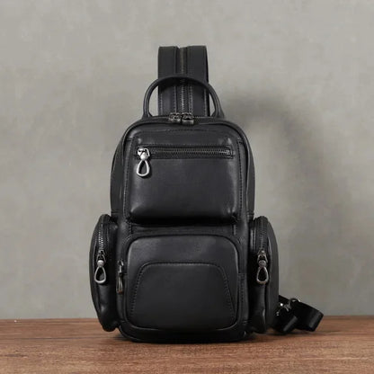 Genuine Leather Multifunction Men's Chest Fashion Cowhide Shoulder Messenger Bag Casual Man Mini Backpack