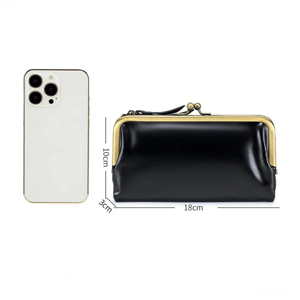 Genuine Leather Multifunctional Clutch Lady's Soft Cowhide Large Capacity Wallet Mobile Phone Bag Coin Purse