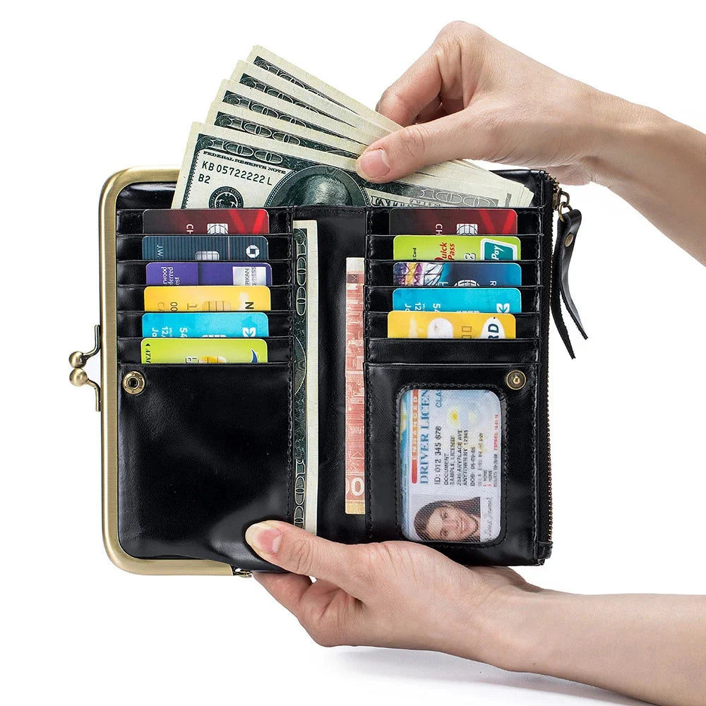 Genuine Leather Multifunctional Clutch Lady's Soft Cowhide Large Capacity Wallet Mobile Phone Bag Coin Purse