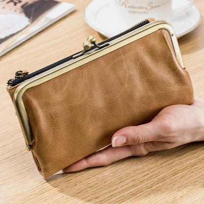 Genuine Leather Multifunctional Clutch Lady's Soft Cowhide Large Capacity Wallet Mobile Phone Bag Coin Purse