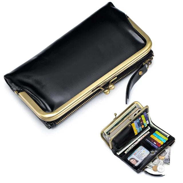 Genuine Leather Multifunctional Clutch Lady's Soft Cowhide Large Capacity Wallet Mobile Phone Bag Coin Purse