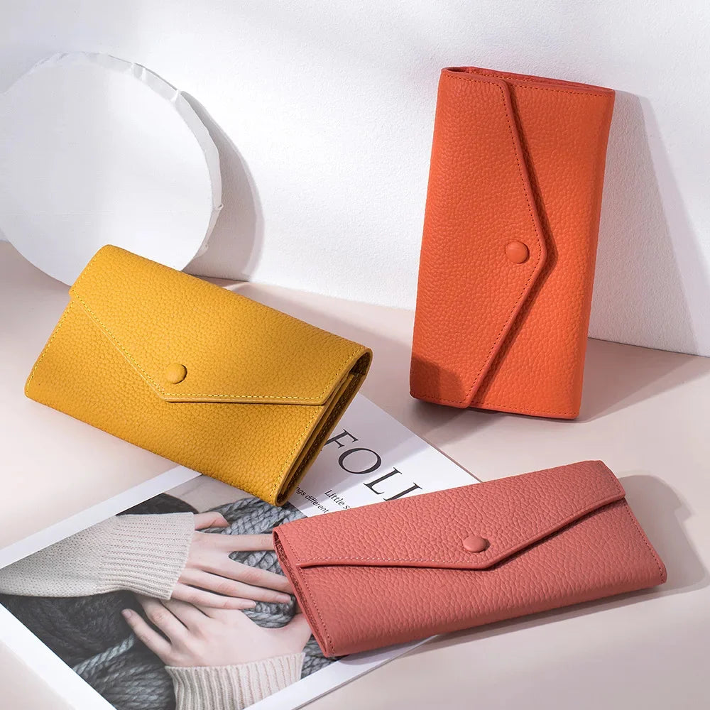 Genuine Leather Multifunctional Long Wallet Envelope Mobile Phone Bag