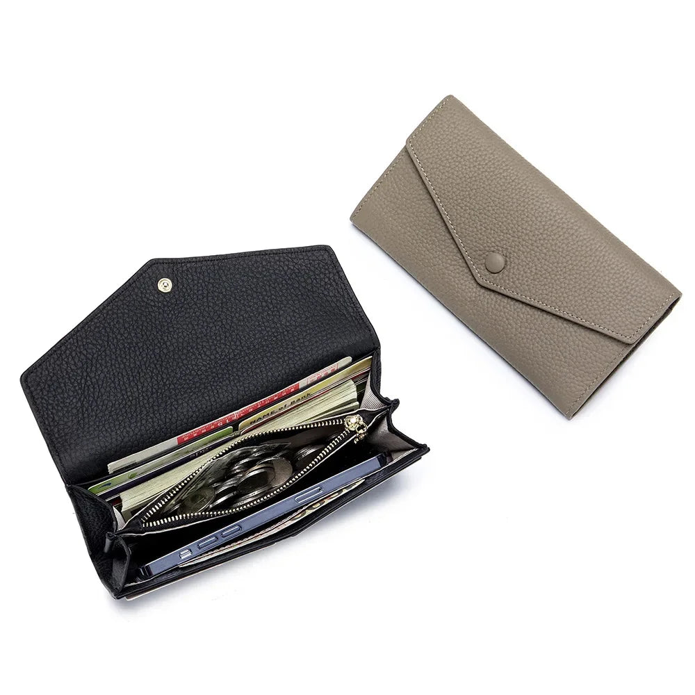 Genuine Leather Multifunctional Long Wallet Envelope Mobile Phone Bag