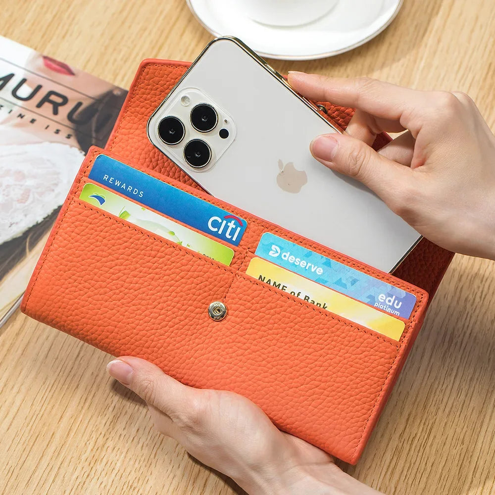 Genuine Leather Multifunctional Long Wallet Envelope Mobile Phone Bag