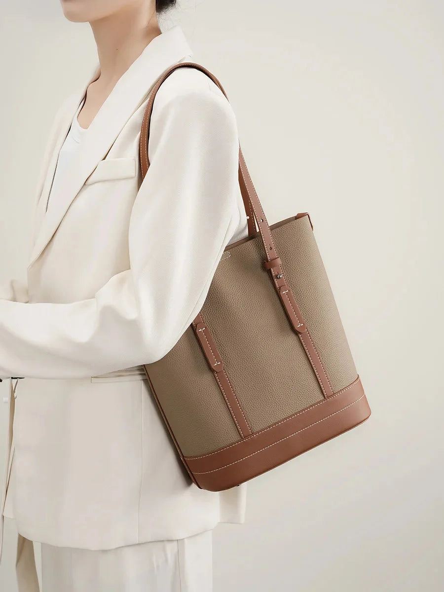 Genuine Leather New Fashion Headlayer Cowhide Bucket Bag for Women's Commuting High Grade Single Shoulder