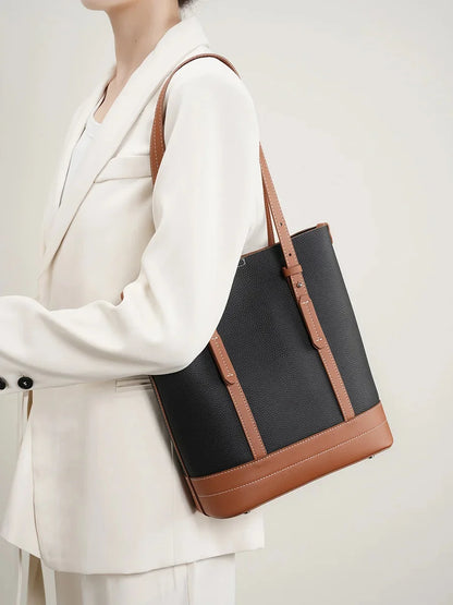 Genuine Leather New Fashion Headlayer Cowhide Bucket Bag for Women's Commuting High Grade Single Shoulder