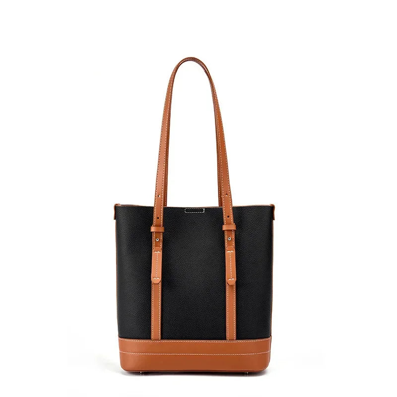 Genuine Leather New Fashion Headlayer Cowhide Bucket Bag for Women's Commuting High Grade Single Shoulder