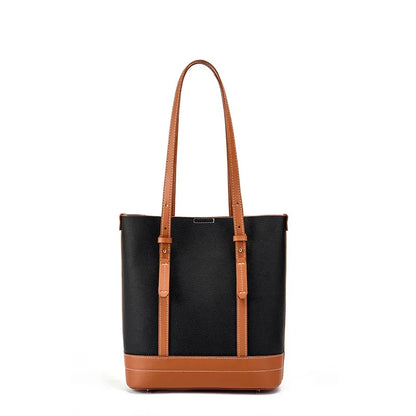 Genuine Leather New Fashion Headlayer Cowhide Bucket Bag for Women's Commuting High Grade Single Shoulder