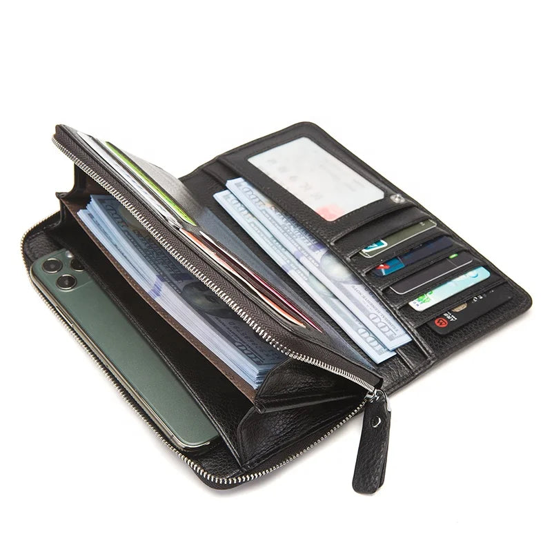 Genuine Leather New Men's Wallet First Layer Cowhide Coin Purse Long Clutch High Capacity Business Gift Small Bag