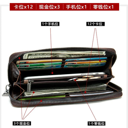 Genuine Leather Purse Fashion Multiple Card Slots Men's Long Mens Business Large Capacity High Quality Wallet Men