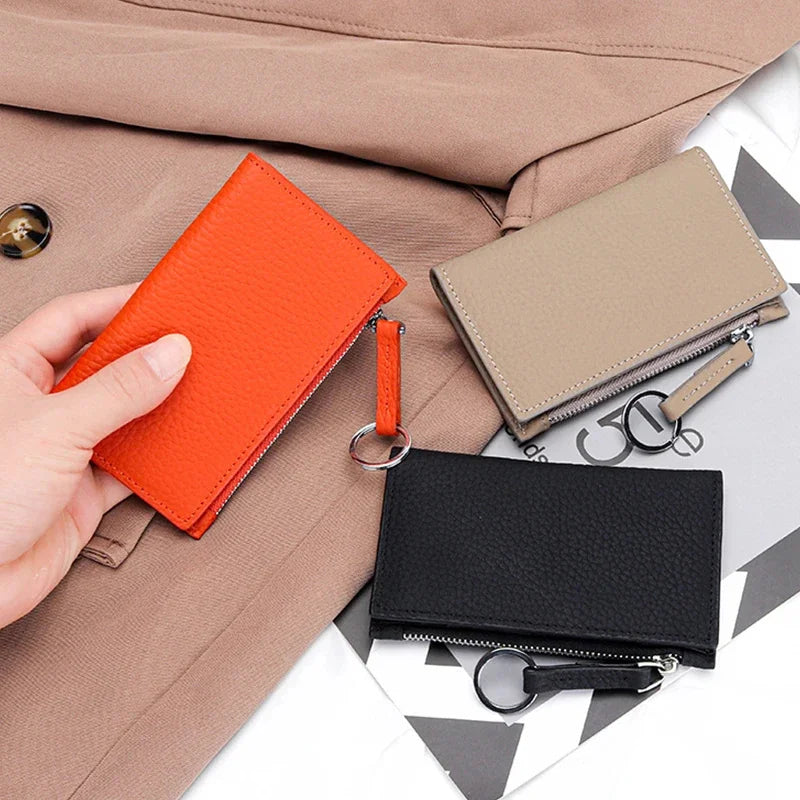 Genuine Leather Purses Women's Holder Zipper Purse Brand Credit Card Case Portable Ultra-Thin Fold Wallet Coin Pocket