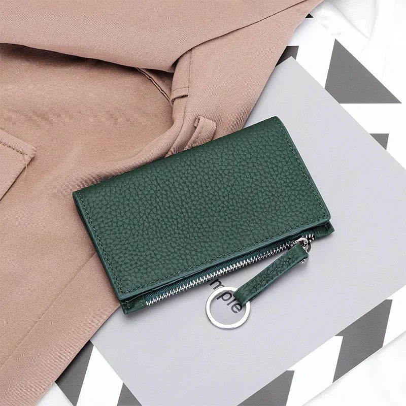 Genuine Leather Purses Women's Holder Zipper Purse Brand Credit Card Case Portable Ultra-Thin Fold Wallet Coin Pocket