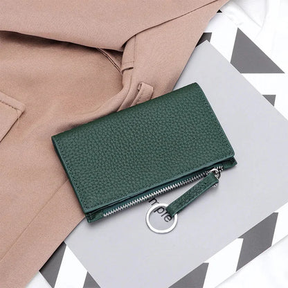 Genuine Leather Purses Women's Holder Zipper Purse Brand Credit Card Case Portable Ultra-Thin Fold Wallet Coin Pocket