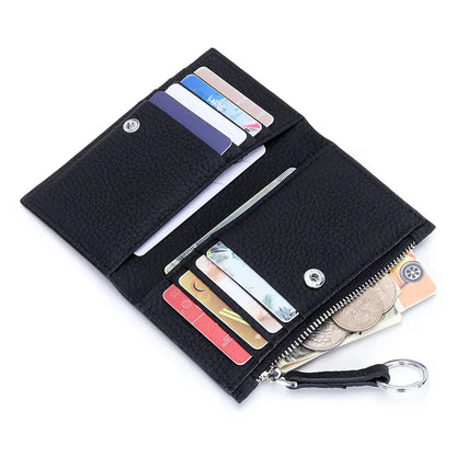 Genuine Leather Purses Women's Holder Zipper Purse Brand Credit Card Case Portable Ultra-Thin Fold Wallet Coin Pocket