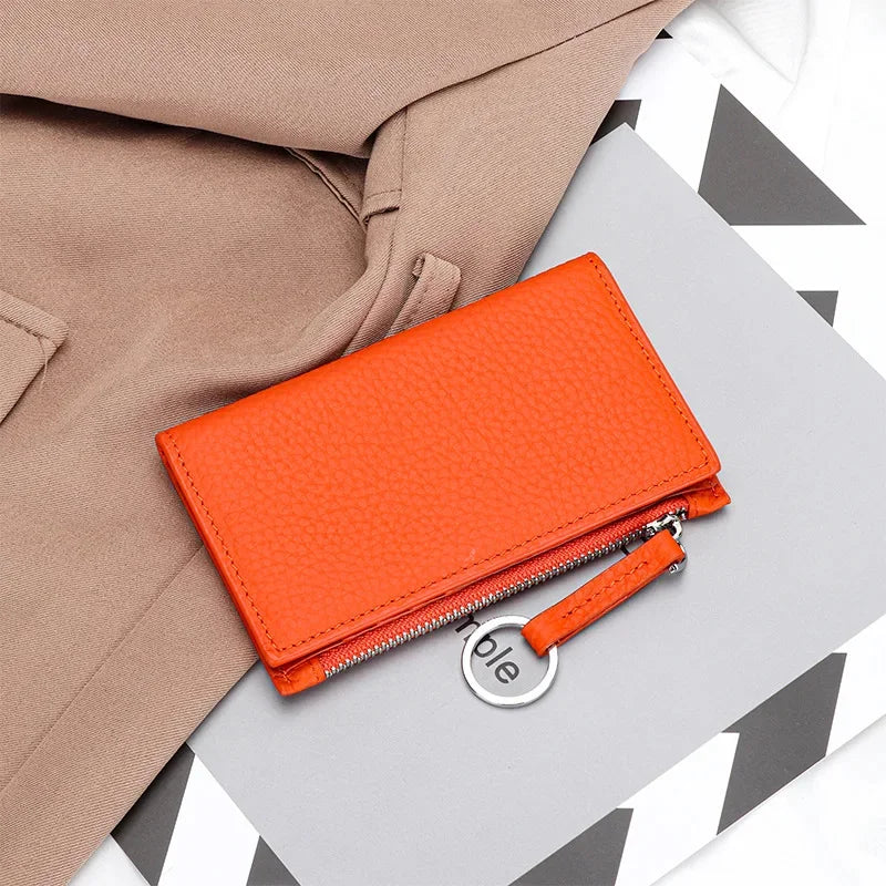 Genuine Leather Purses Women's Holder Zipper Purse Brand Credit Card Case Portable Ultra-Thin Fold Wallet Coin Pocket