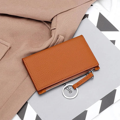 Genuine Leather Purses Women's Holder Zipper Purse Brand Credit Card Case Portable Ultra-Thin Fold Wallet Coin Pocket