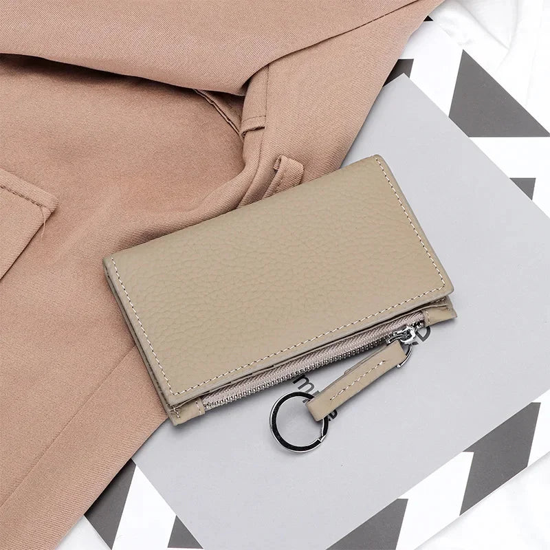 Genuine Leather Purses Women's Holder Zipper Purse Brand Credit Card Case Portable Ultra-Thin Fold Wallet Coin Pocket