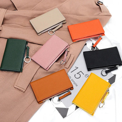 Genuine Leather Purses Women's Holder Zipper Purse Brand Credit Card Case Portable Ultra-Thin Fold Wallet Coin Pocket